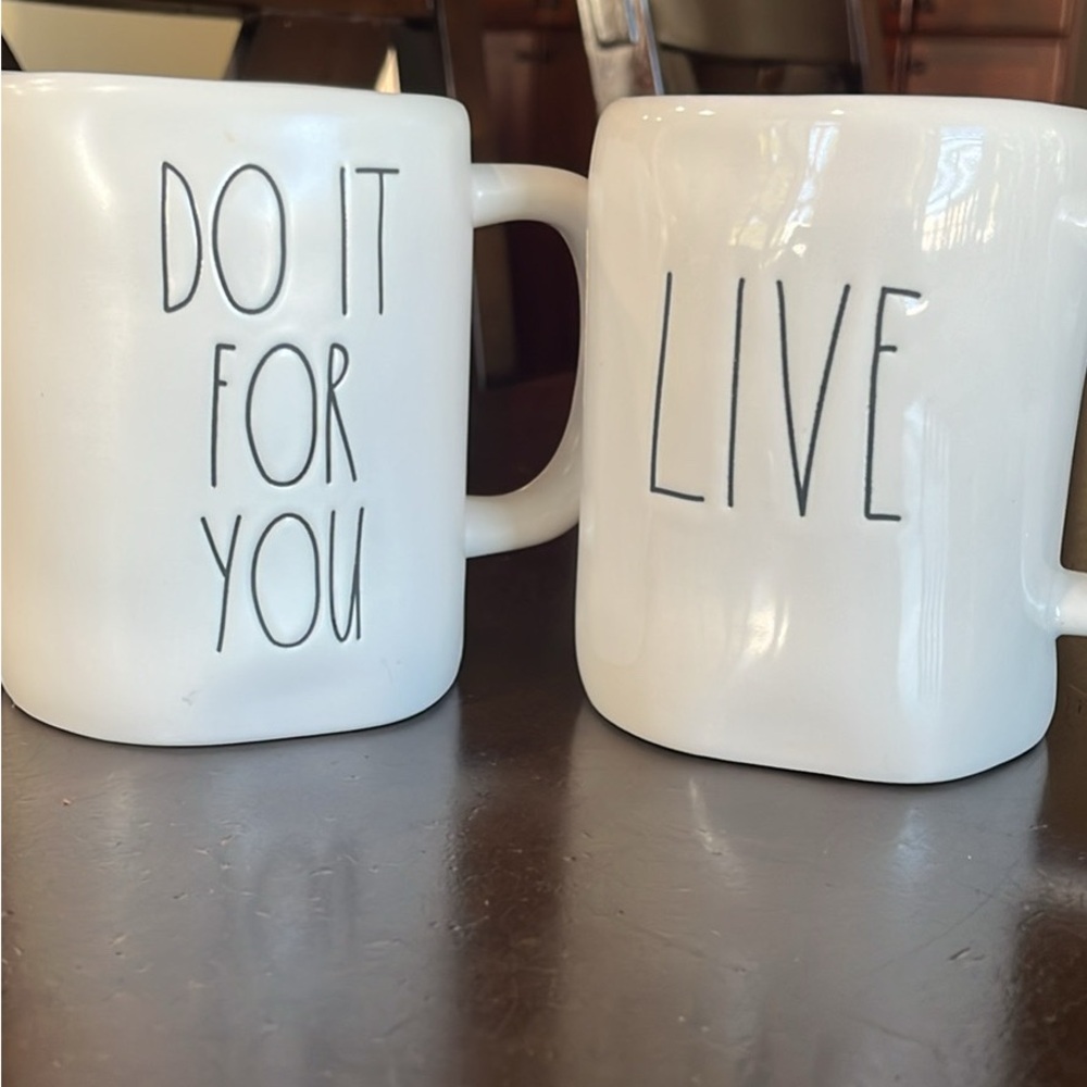 Rae Dunn White Mugs with Motivational Text